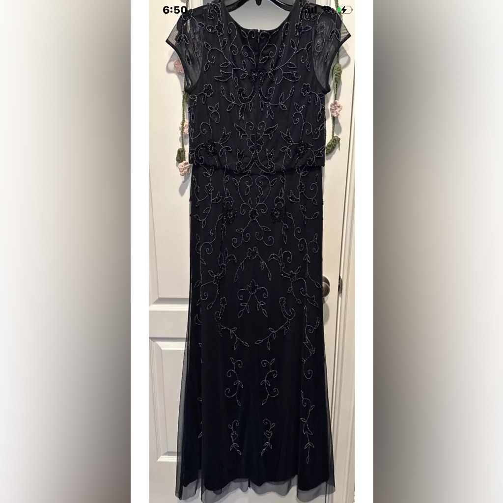 Adrianna Papell Studio Navy Beaded Bodice Party Evening Dress Size 8 Wedding